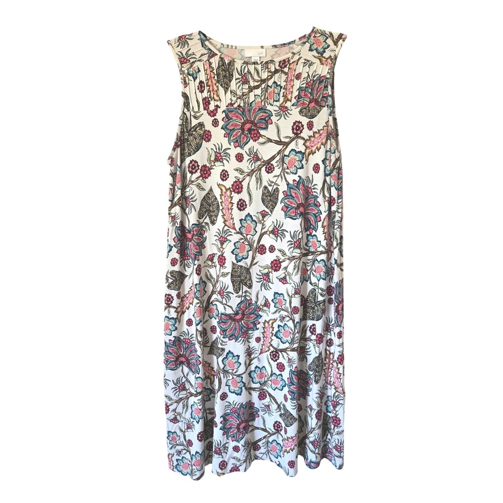 J. Jill Womens Small Floral Pintuck Sleeveless Knit Shift Dress Pockets